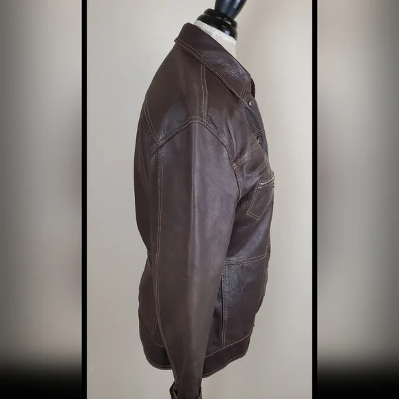 Diesel Womens Brown Leather Jacket Pockets Inside
